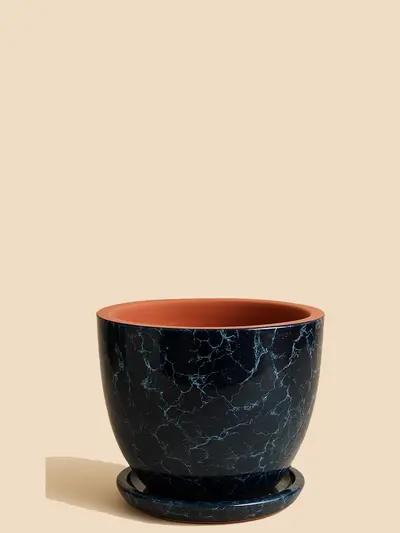 Siyah Mermer Sırlı Saksı No 2 Ø20cm